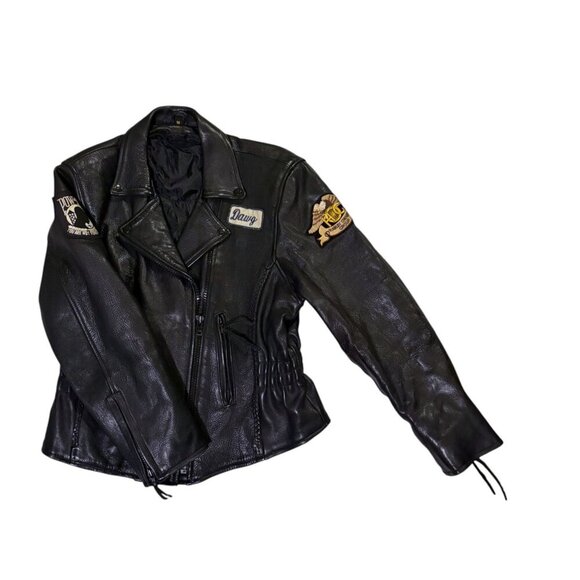 Vintage Leather Motorcycle Jacket M Patches HOG POW MIA Wolf Embroidered - Picture 2 of 13